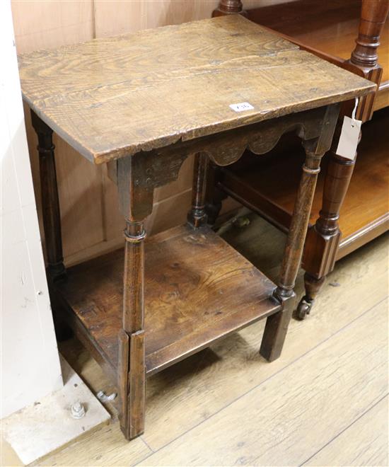 A rustic oak side table, W.52cm